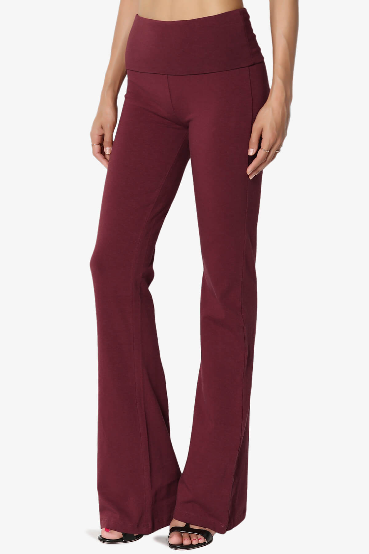 Sara Foldover Waist Yoga Pants DARK BURGUNDY_3
