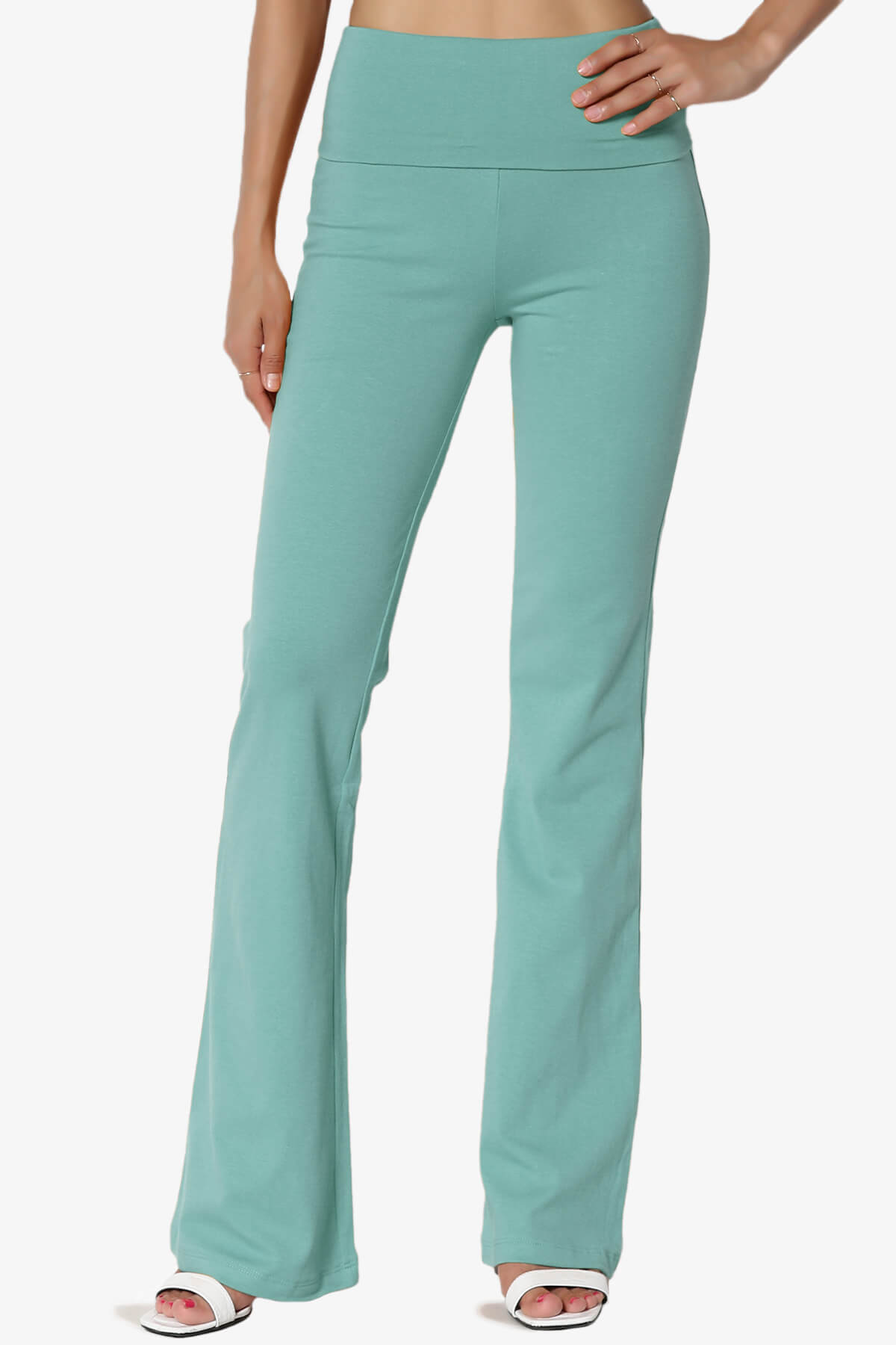 Sara Foldover Waist Yoga Pants DUSTY TEAL_1