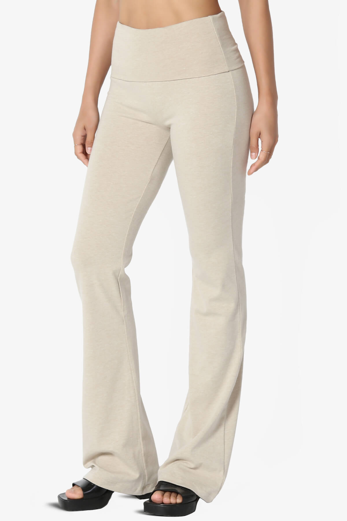 Sara Foldover Waist Yoga Pants HEATHER BEIGE_3