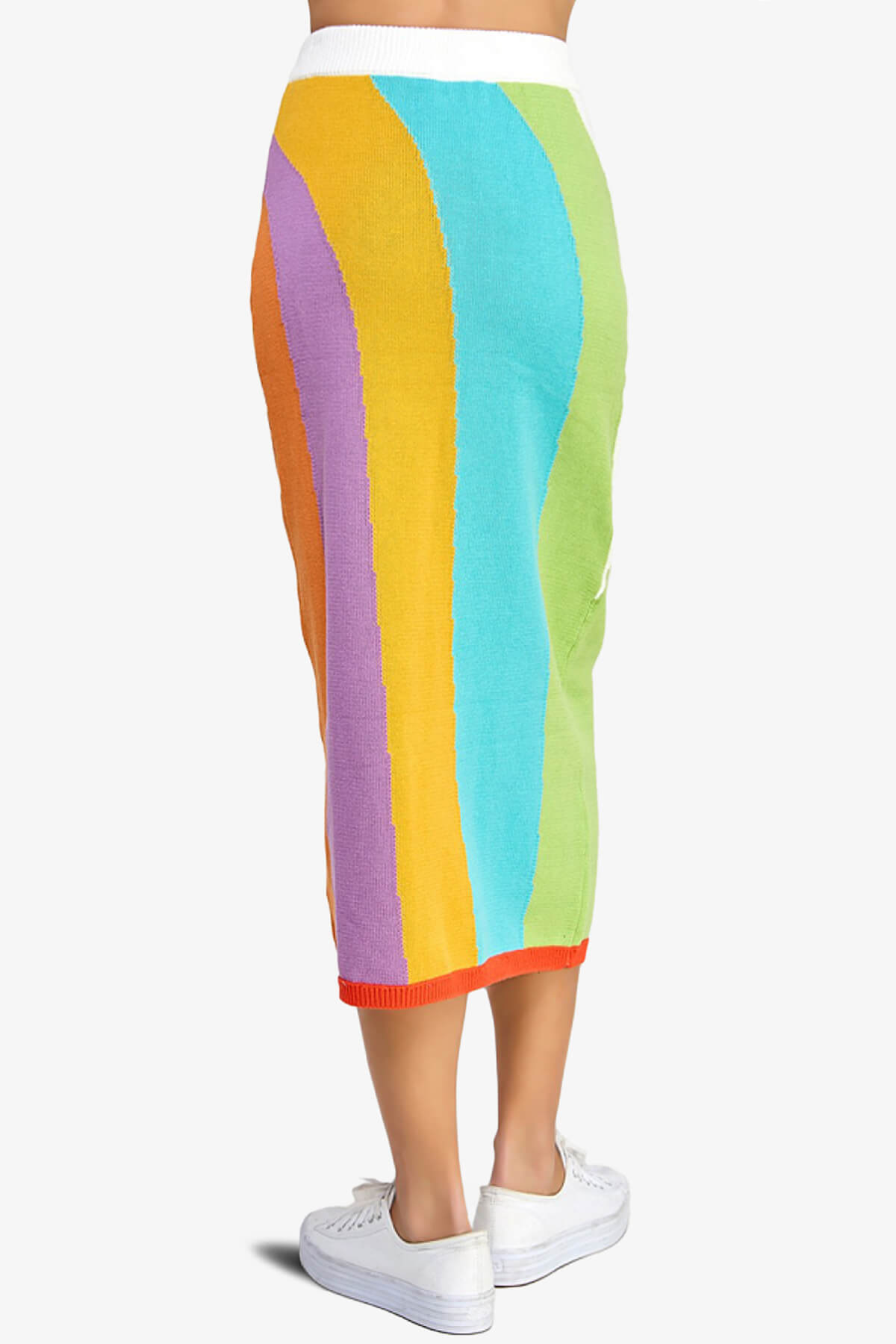 Midi Pencil Skirt - Stripe Colorblock Soft Knit