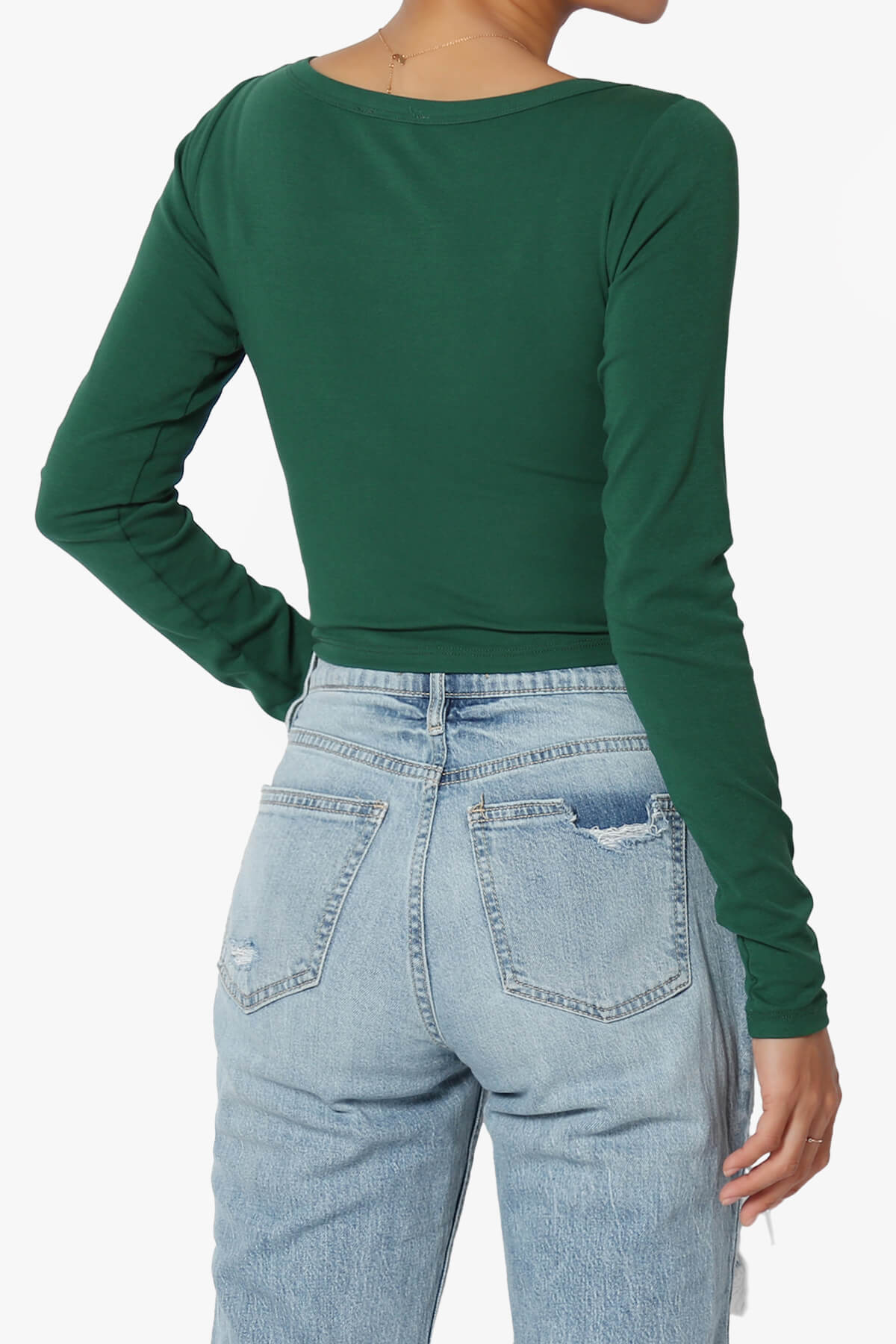 Load image into Gallery viewer, Solly Scoop Neck Long Sleeve Crop T-Shirt DEEP GREEN_2
