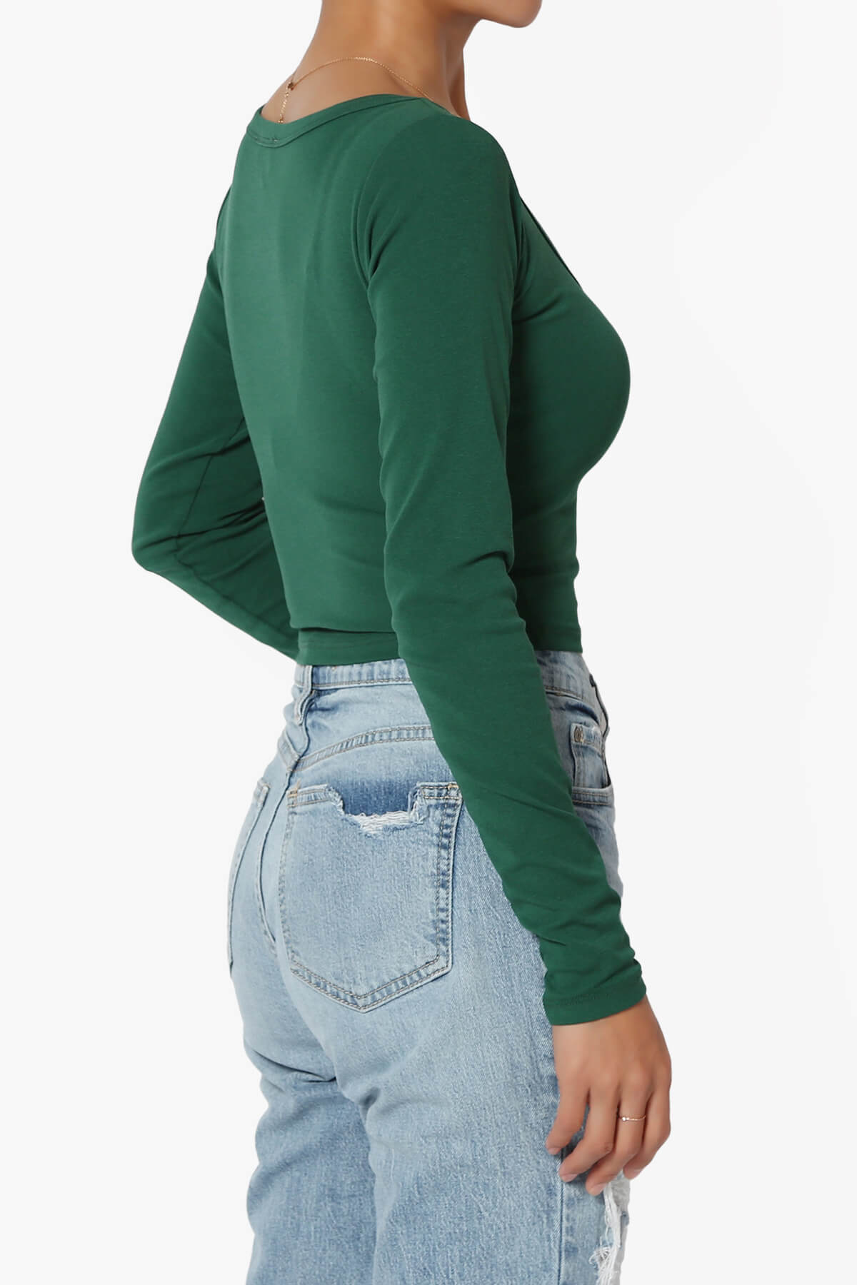Load image into Gallery viewer, Solly Scoop Neck Long Sleeve Crop T-Shirt DEEP GREEN_3
