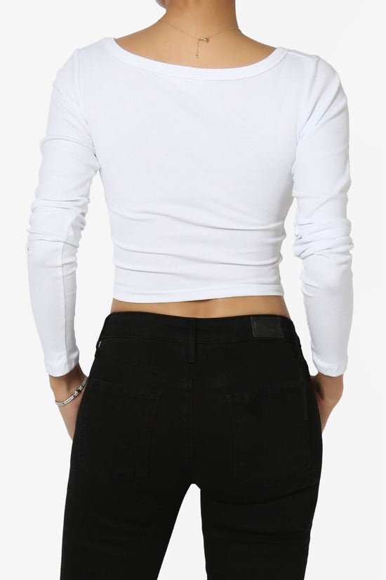 Load image into Gallery viewer, Solly Scoop Neck Long Sleeve Crop T-Shirt WHITE_2
