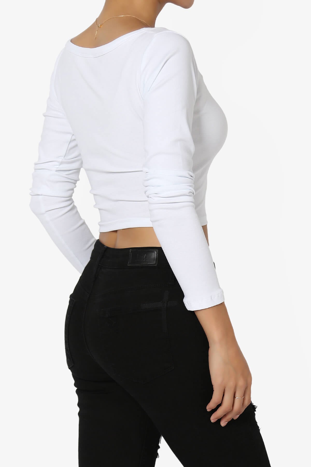 Load image into Gallery viewer, Solly Scoop Neck Long Sleeve Crop T-Shirt WHITE_4
