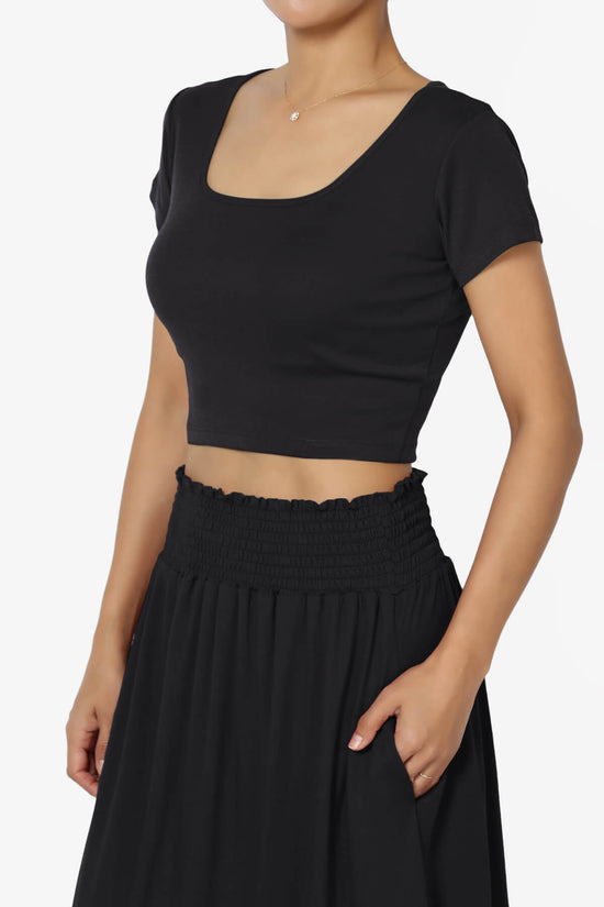 Solly Square Neck Short Sleeve Crop T-Shirt BLACK_3