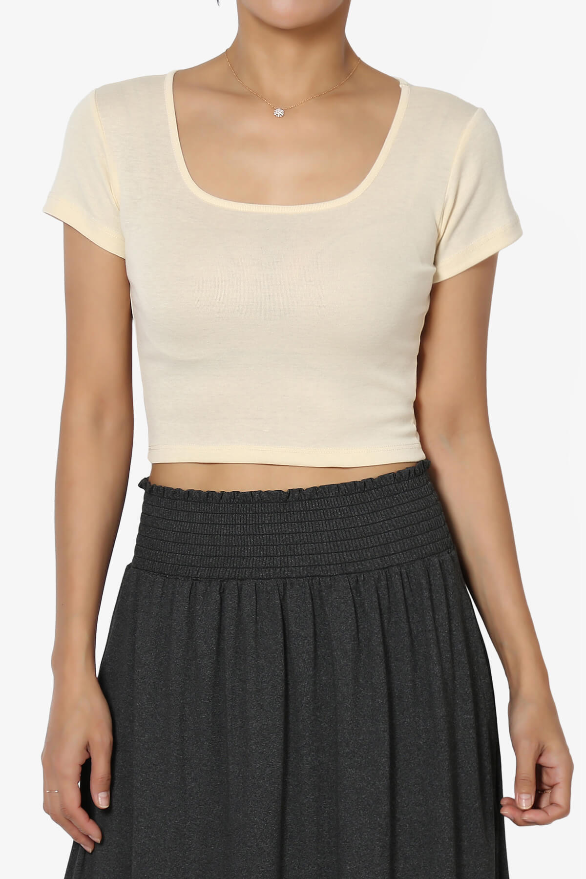 Load image into Gallery viewer, Solly Square Neck Short Sleeve Crop T-Shirt CREAM_1
