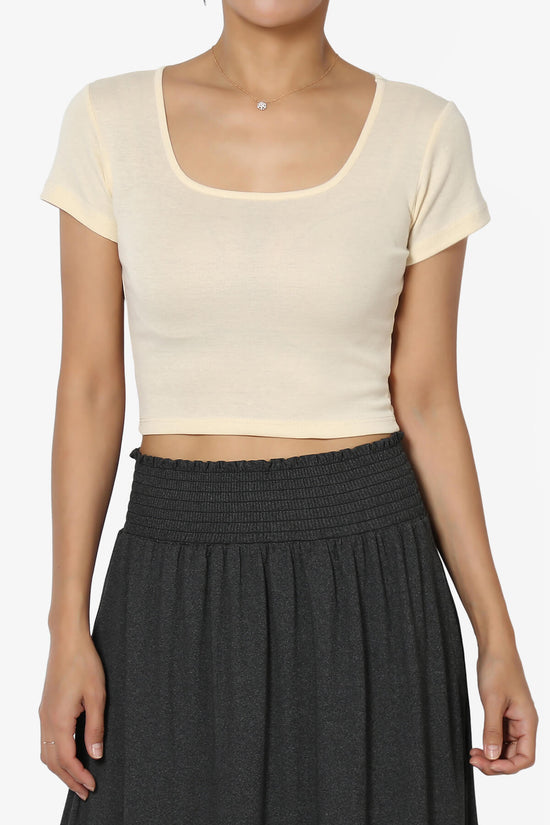 Load image into Gallery viewer, Solly Square Neck Short Sleeve Crop T-Shirt CREAM_1
