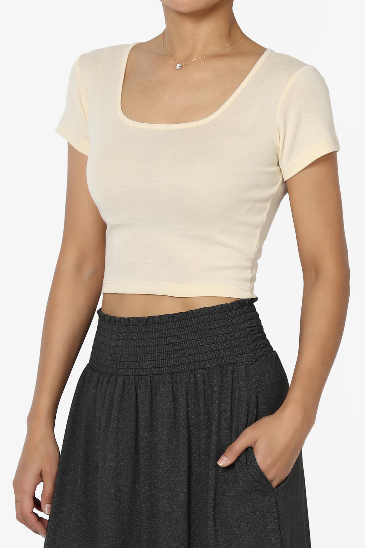 Load image into Gallery viewer, Solly Square Neck Short Sleeve Crop T-Shirt CREAM_3
