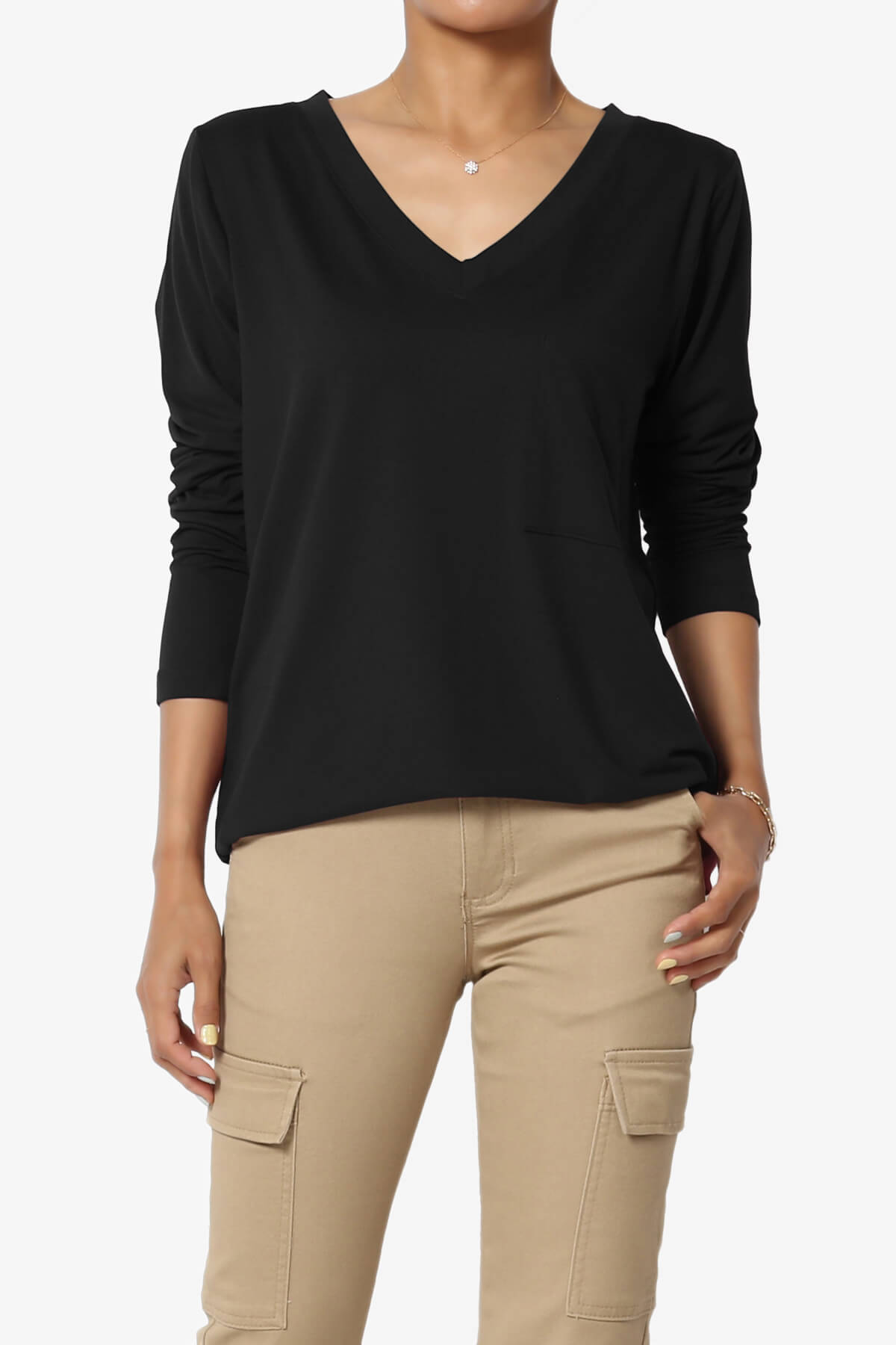 Susan Ultra Soft Chest Pocket Loose Fit T-Shirt BLACK_1