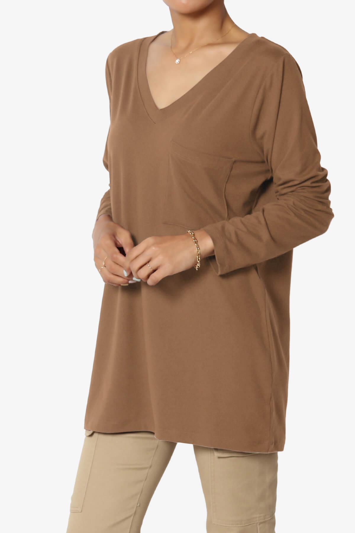 Susan Ultra Soft Chest Pocket Loose Fit T-Shirt DEEP CAMEL_3