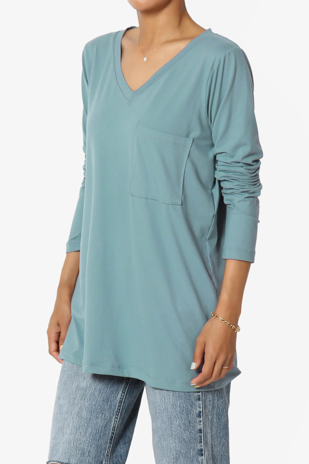 Susan Ultra Soft Chest Pocket Loose Fit T-Shirt DUSTY BLUE_3