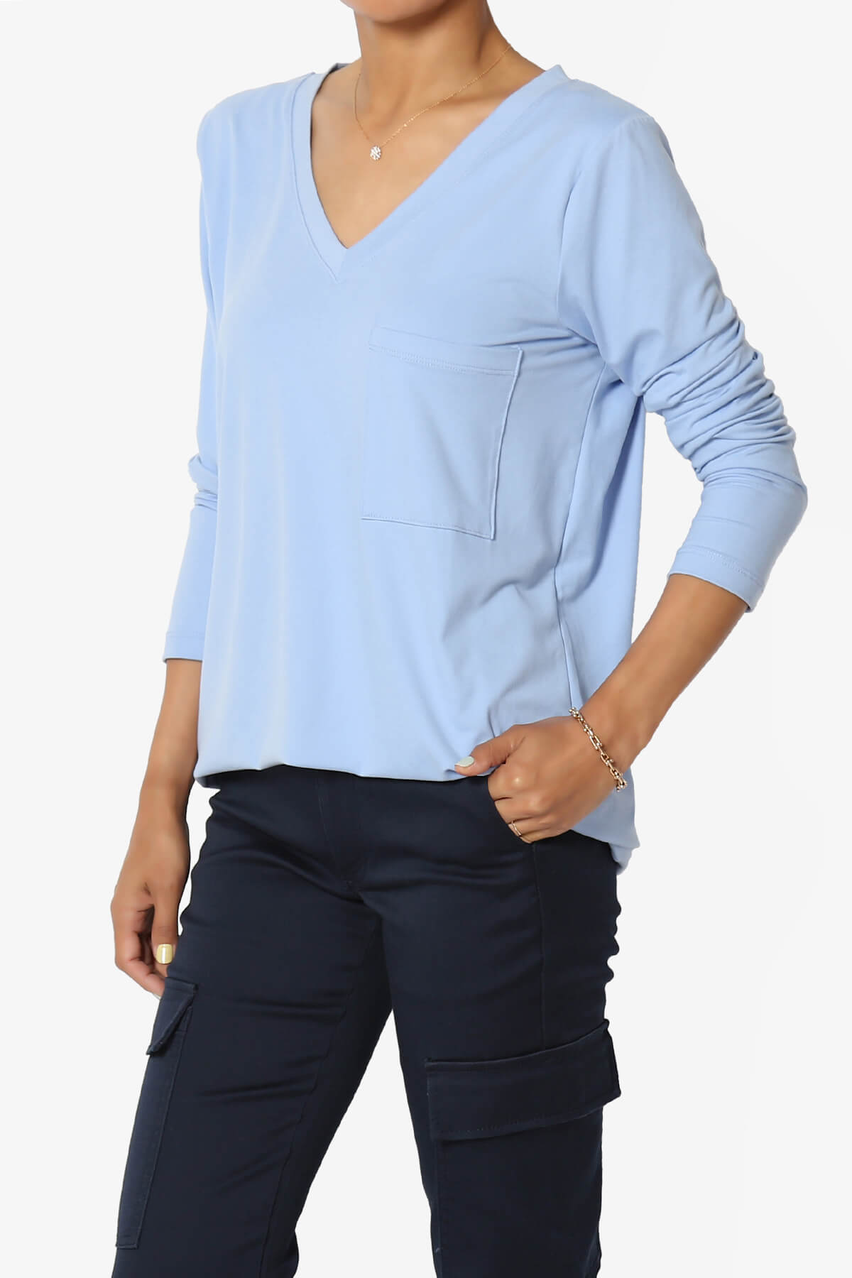 Susan Ultra Soft Chest Pocket Loose Fit T-Shirt LIGHT BLUE_3
