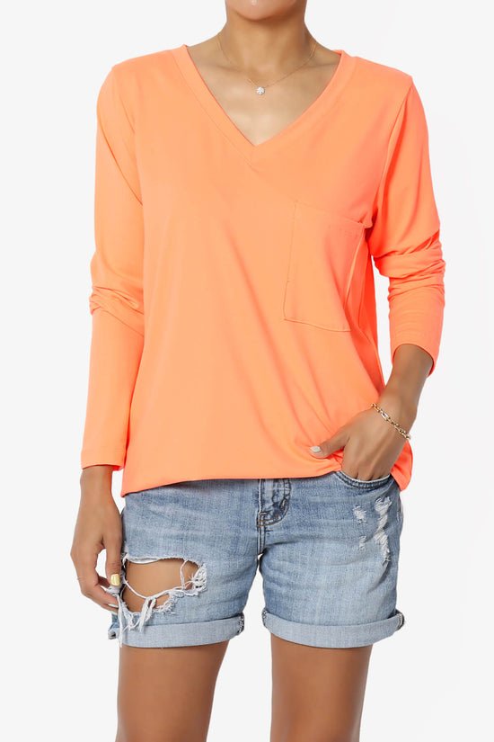 Susan Ultra Soft Chest Pocket Loose Fit T-Shirt NEON CORAL_1