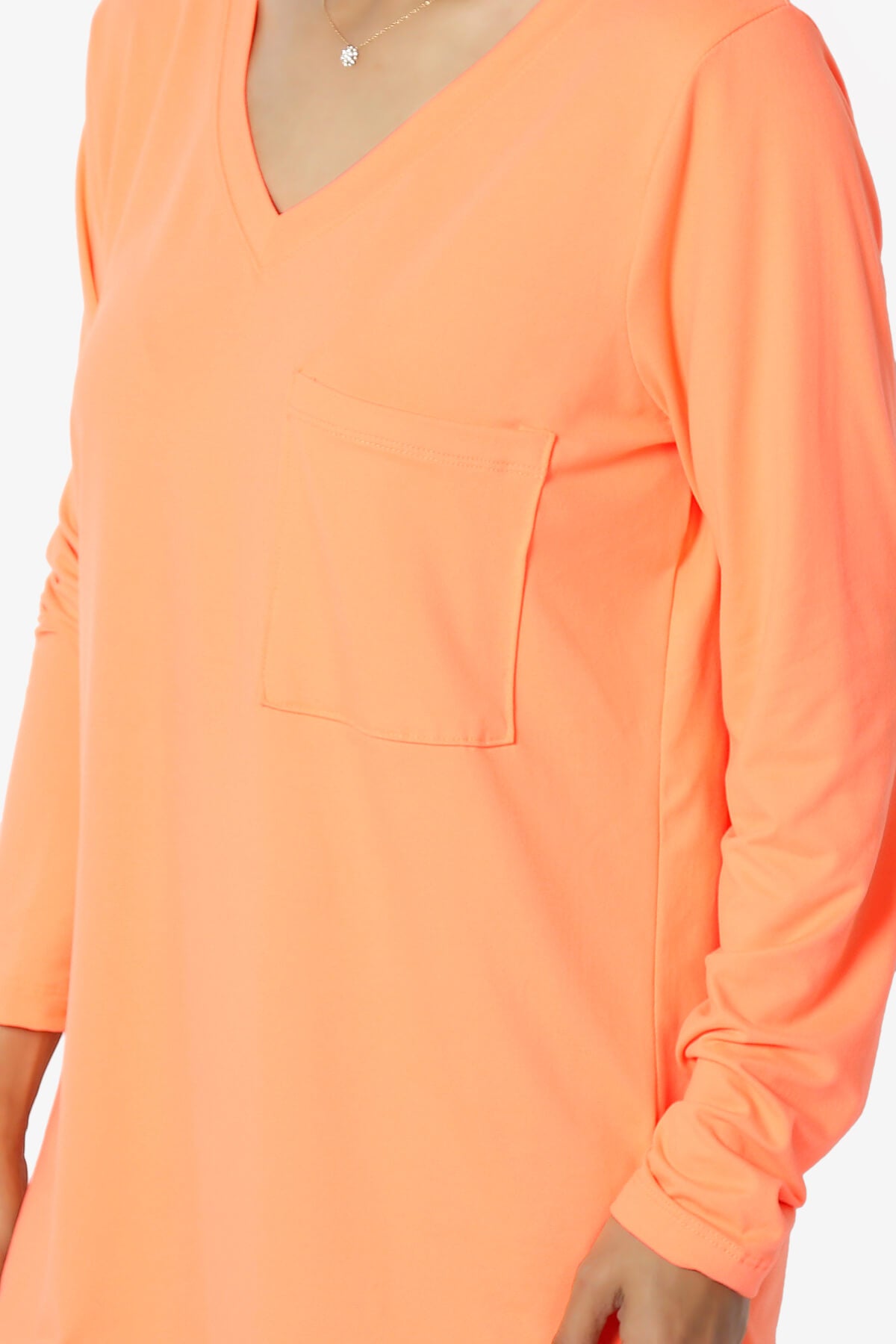Susan Ultra Soft Chest Pocket Loose Fit T-Shirt NEON CORAL_5