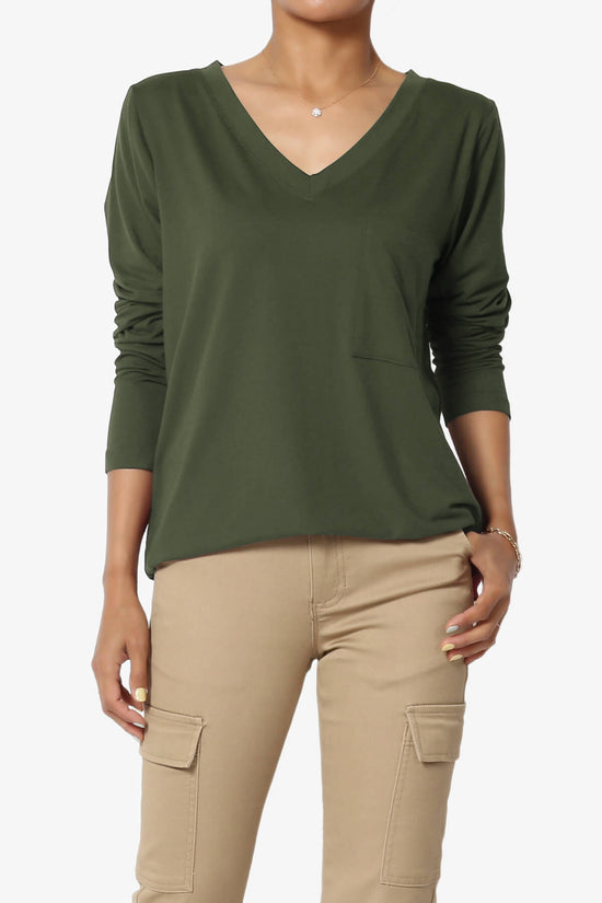 Load image into Gallery viewer, Susan Ultra Soft Chest Pocket Loose Fit T-Shirt OLIVE_1
