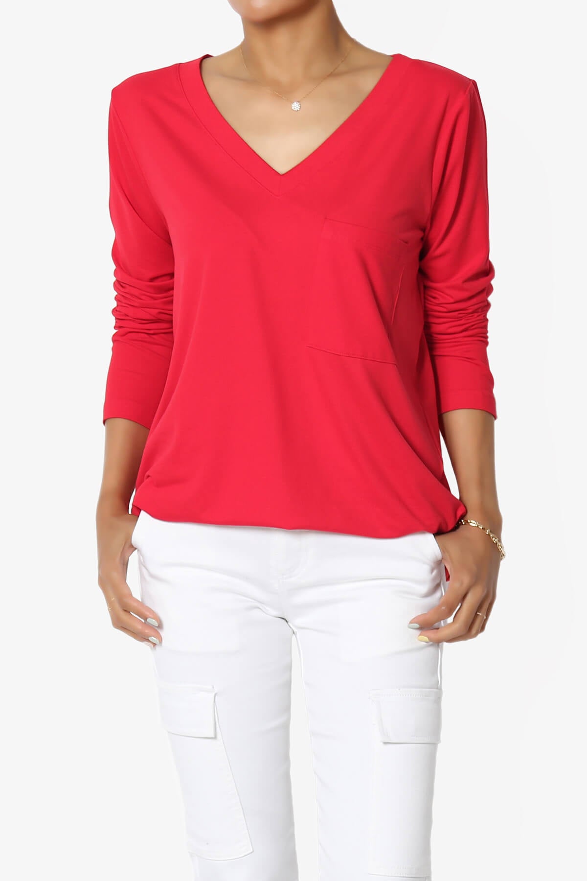 Susan Ultra Soft Chest Pocket Loose Fit T-Shirt RED_1