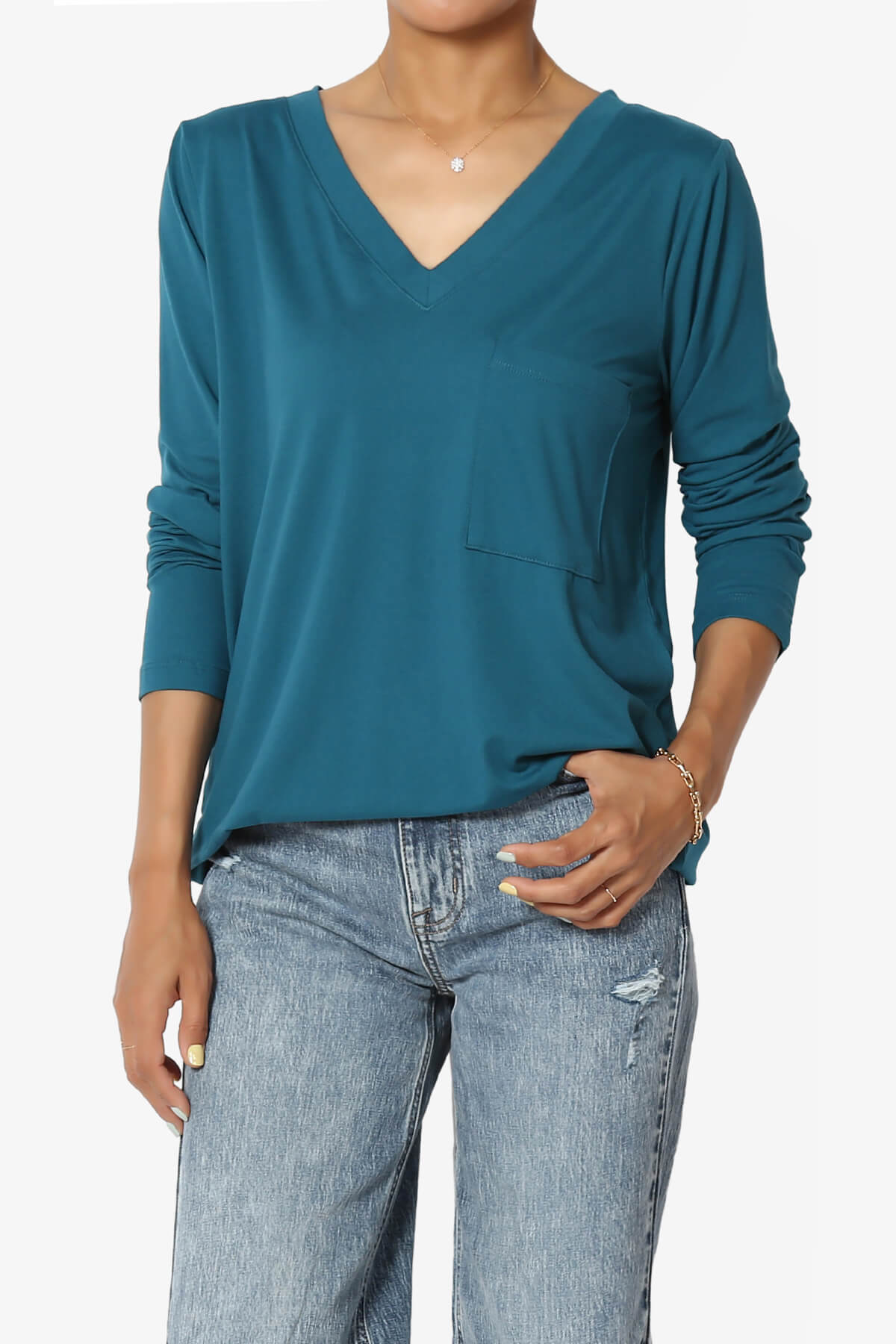 Susan Ultra Soft Chest Pocket Loose Fit T-Shirt TEAL_1