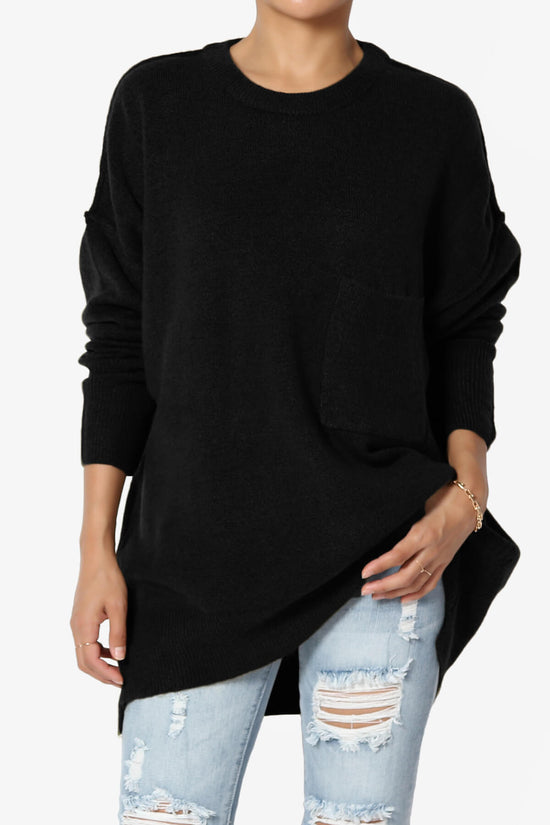 Taryn Oversized Crew Neck Pullover Sweater BLACK_1