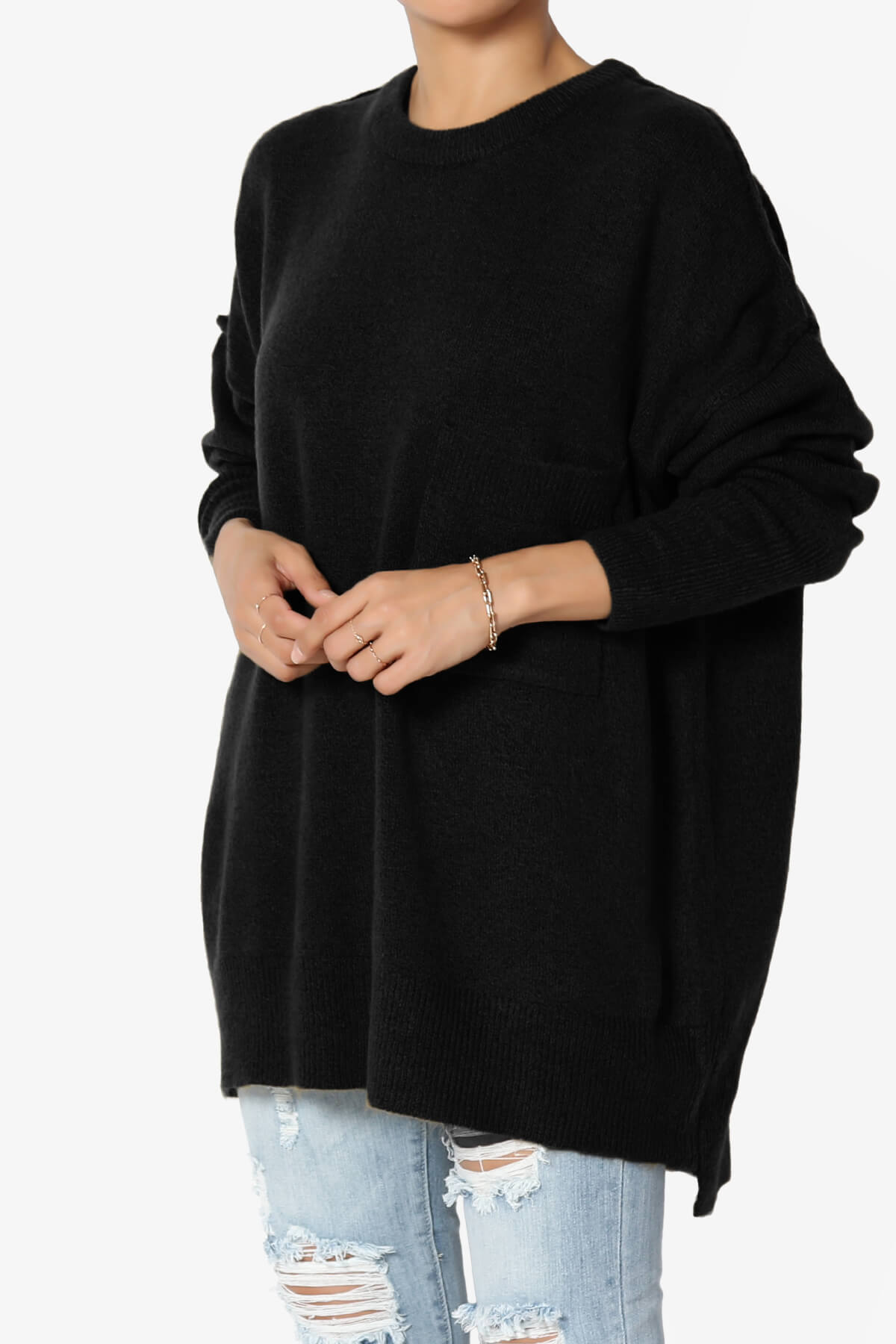 Taryn Oversized Crew Neck Pullover Sweater BLACK_3