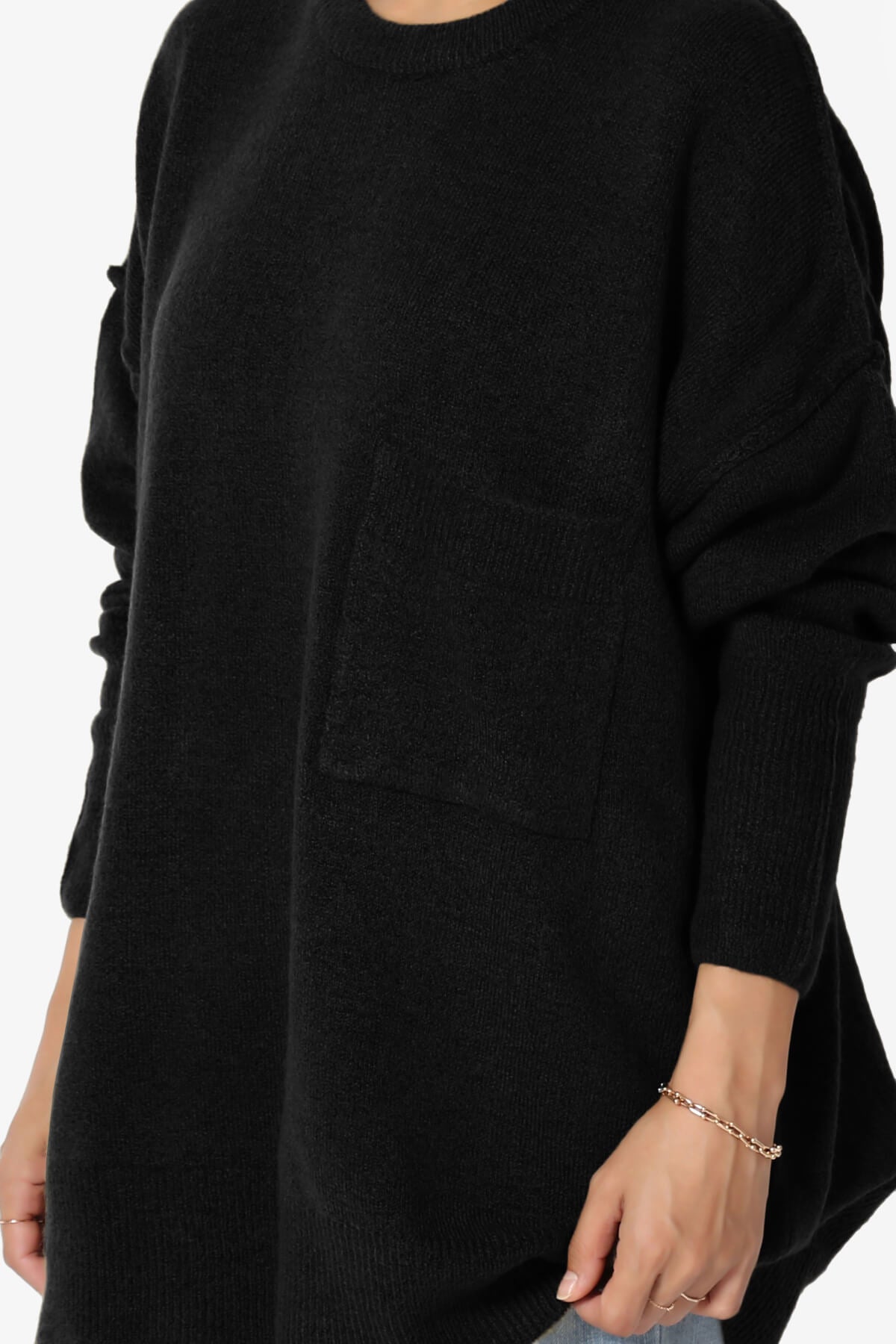 Taryn Oversized Crew Neck Pullover Sweater BLACK_5