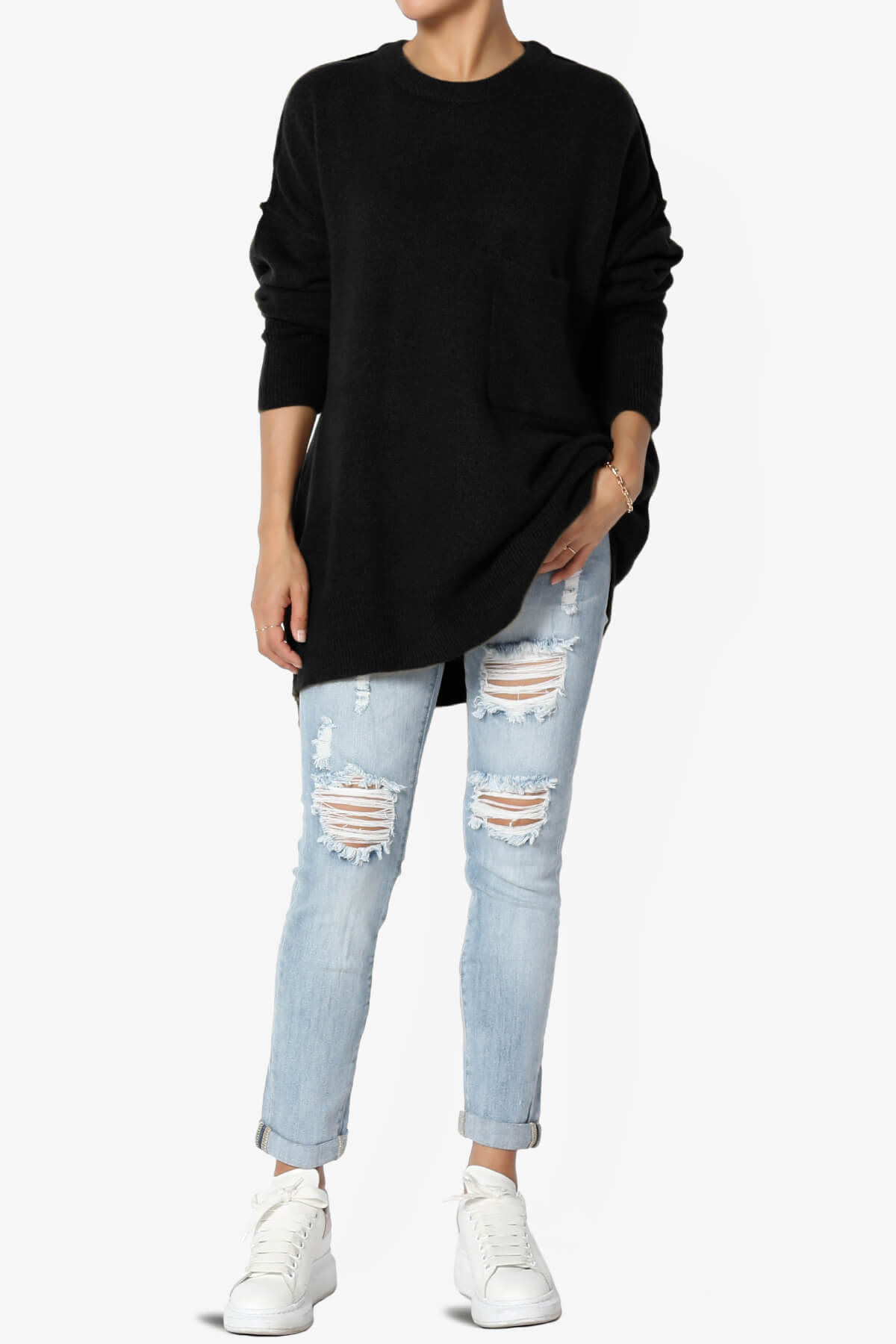 Taryn Oversized Crew Neck Pullover Sweater BLACK_6