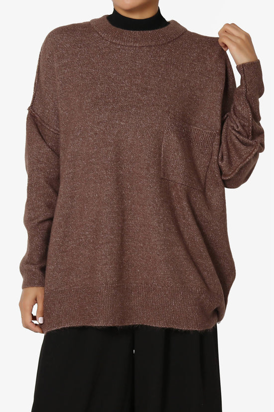 Taryn Oversized Crew Neck Pullover Sweater BROWN_1