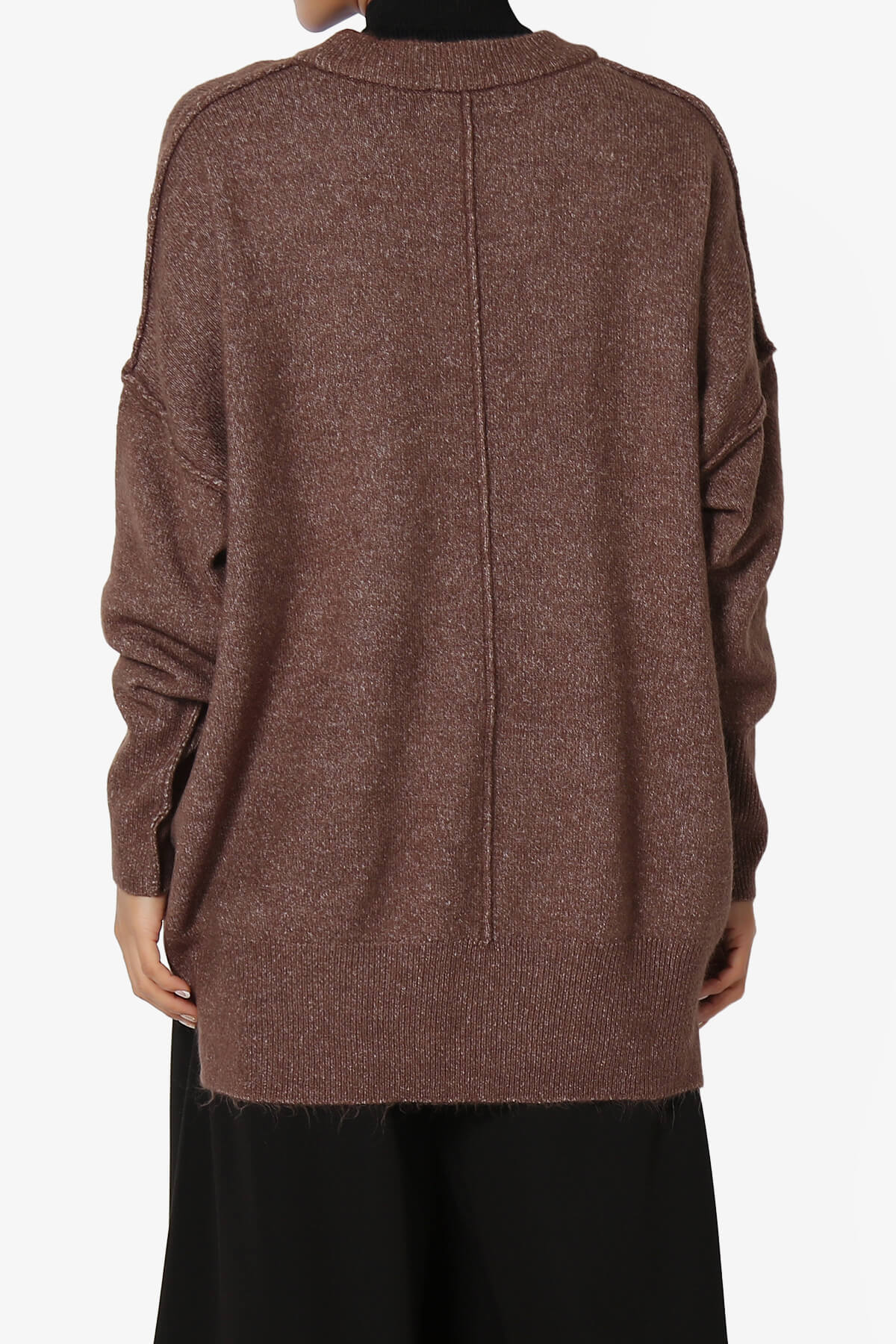 Taryn Oversized Crew Neck Pullover Sweater BROWN_2