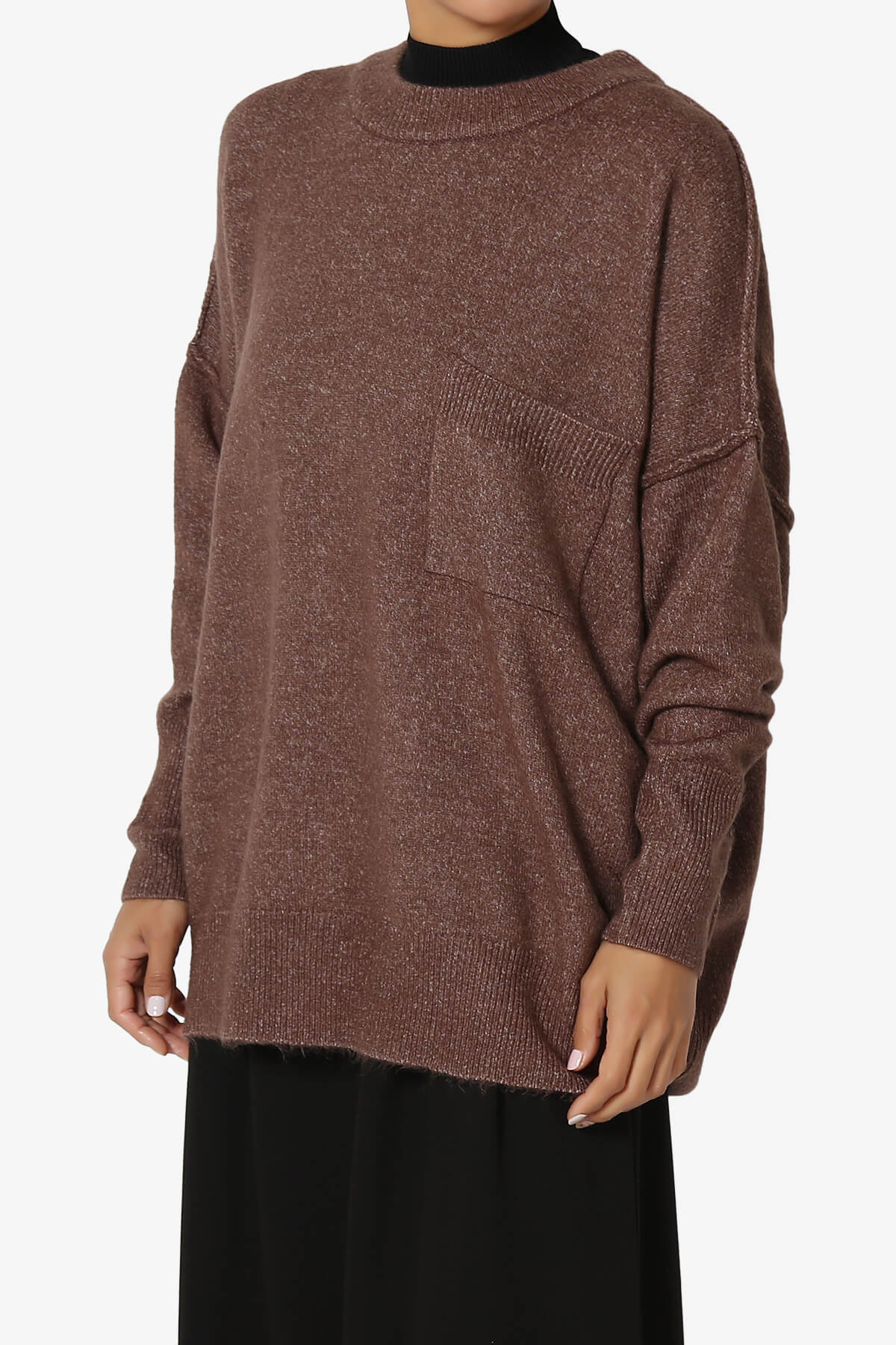 Taryn Oversized Crew Neck Pullover Sweater BROWN_3