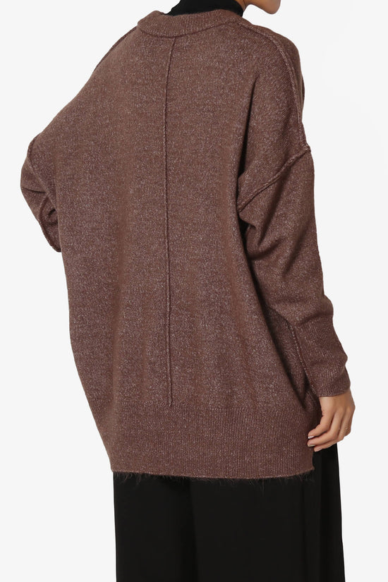 Taryn Oversized Crew Neck Pullover Sweater BROWN_4