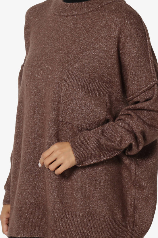 Taryn Oversized Crew Neck Pullover Sweater BROWN_5