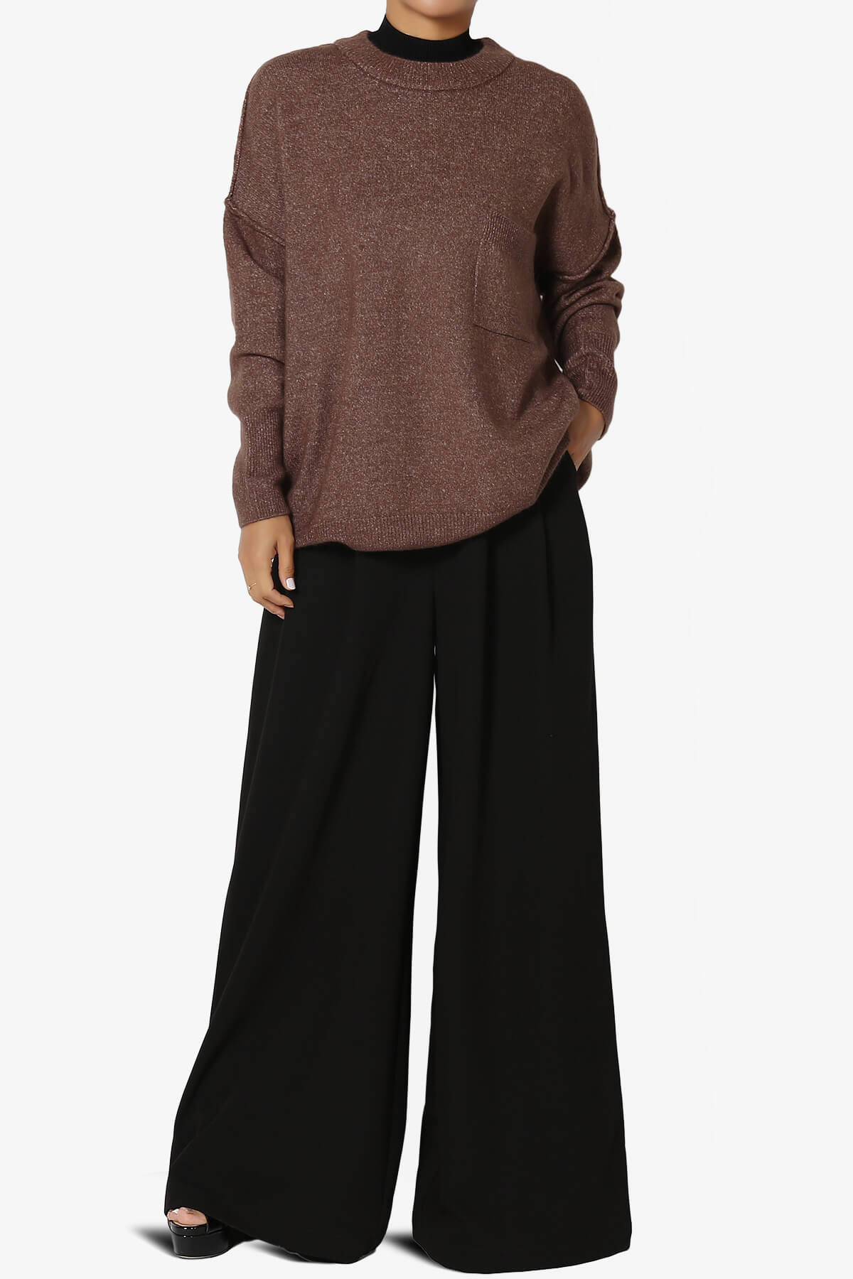 Taryn Oversized Crew Neck Pullover Sweater BROWN_6