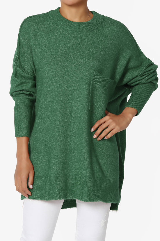 Taryn Oversized Crew Neck Pullover Sweater DARK GREEN_1