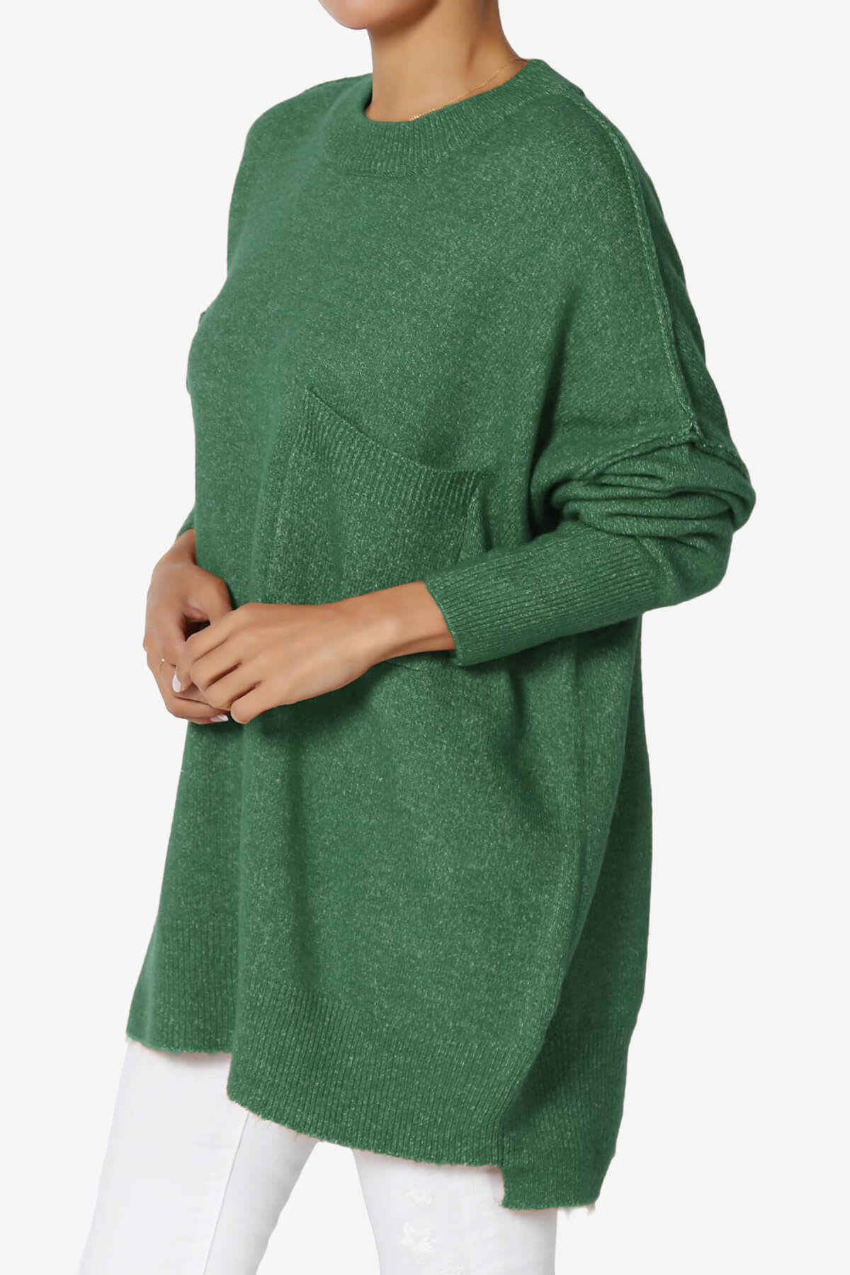 Taryn Oversized Crew Neck Pullover Sweater DARK GREEN_3