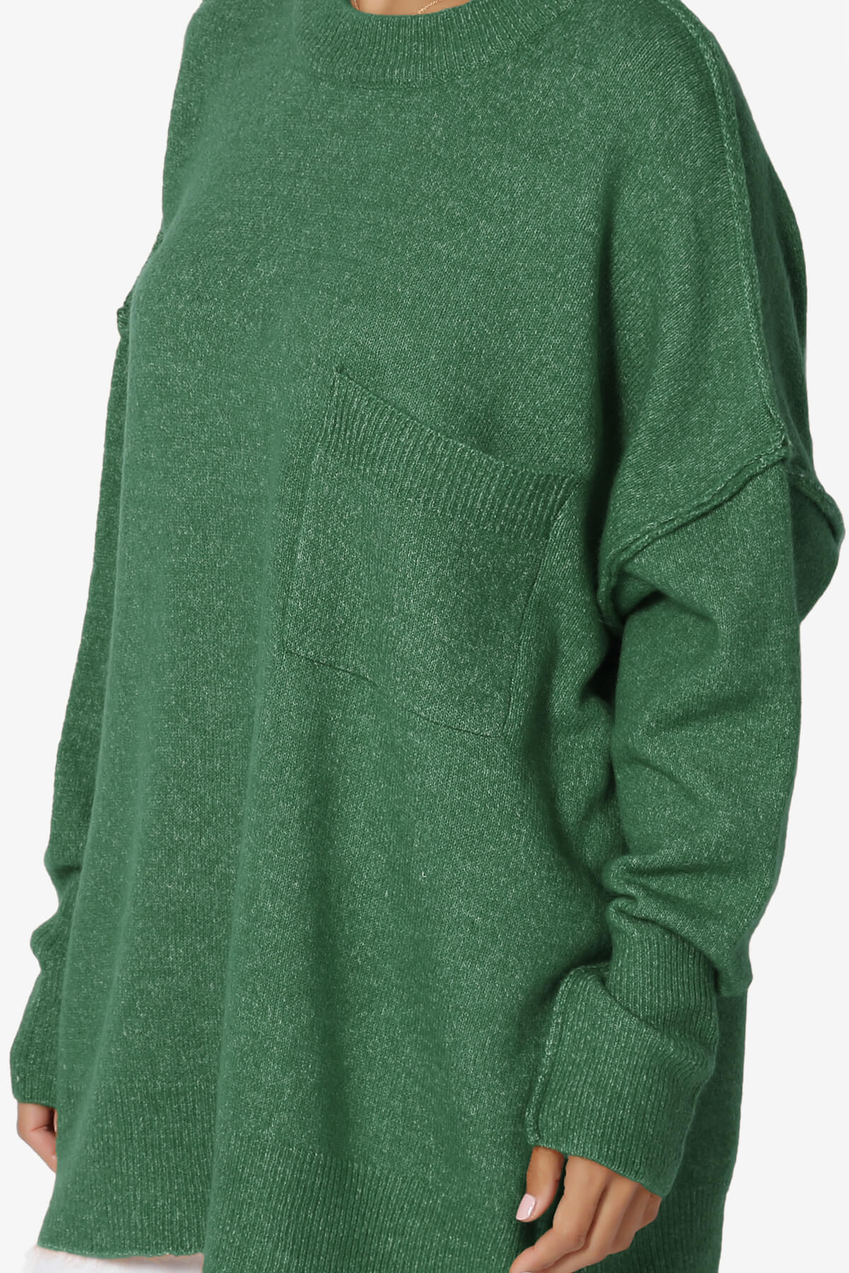 Taryn Oversized Crew Neck Pullover Sweater DARK GREEN_5