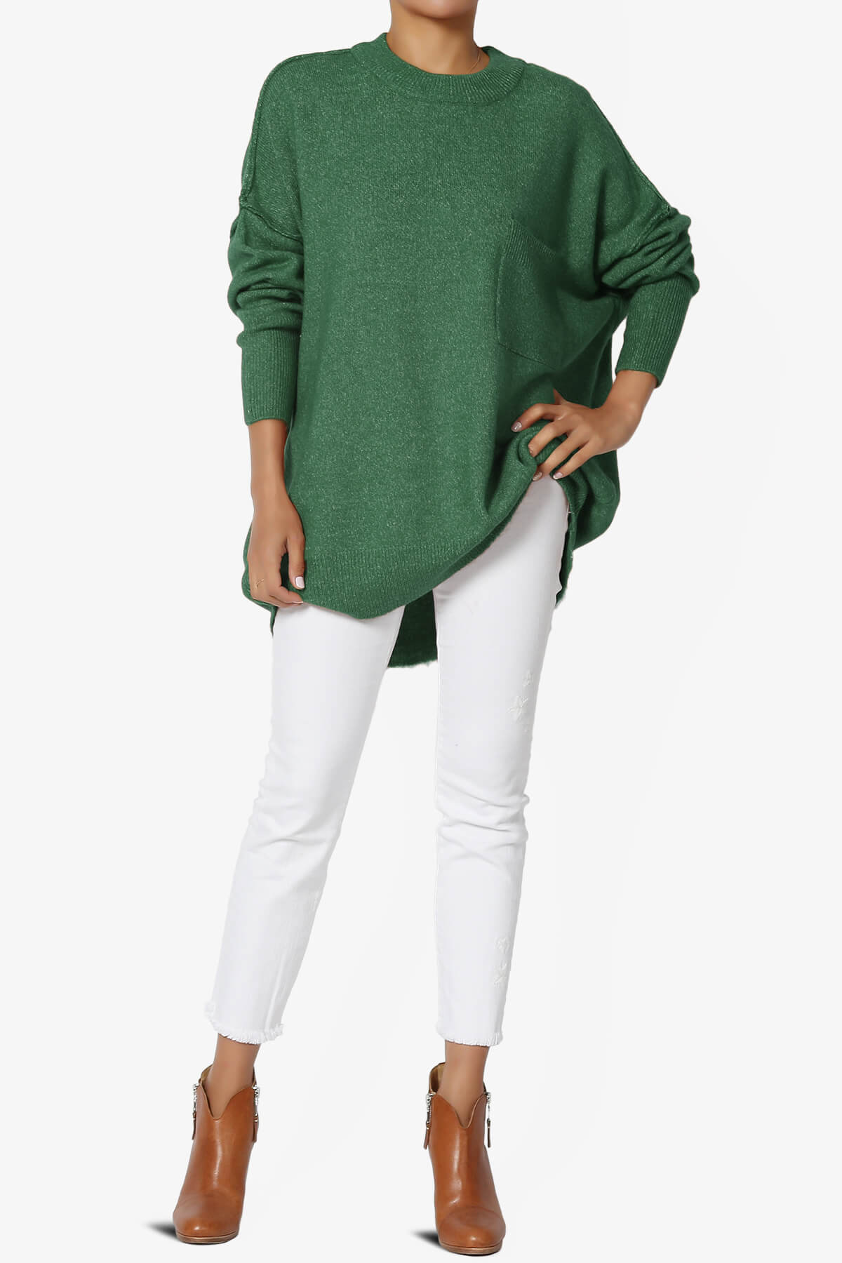 Taryn Oversized Crew Neck Pullover Sweater DARK GREEN_6