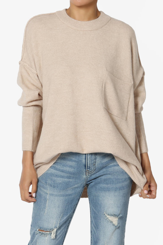 Taryn Oversized Crew Neck Pullover Sweater HEATHER BEIGE_1