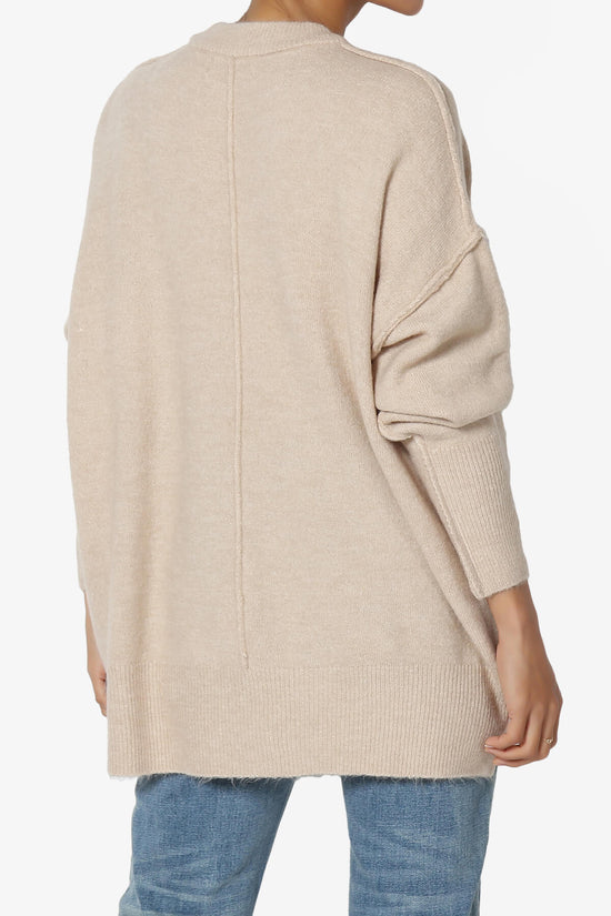 Taryn Oversized Crew Neck Pullover Sweater HEATHER BEIGE_2