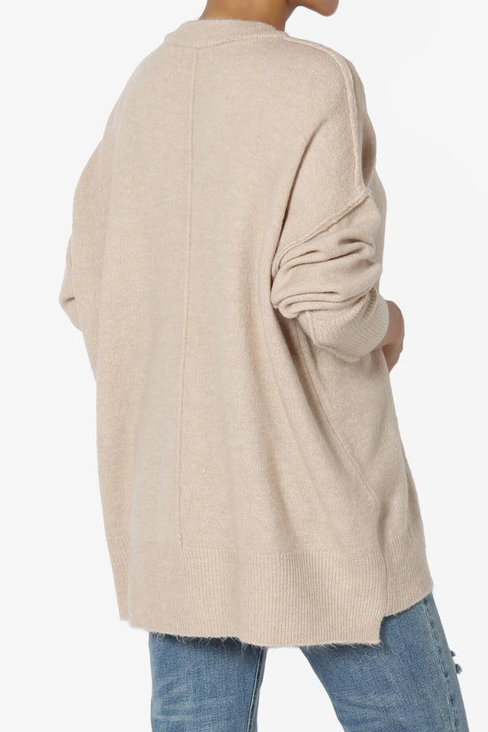 Taryn Oversized Crew Neck Pullover Sweater HEATHER BEIGE_4