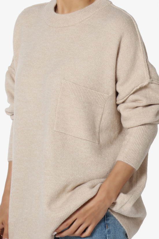 Taryn Oversized Crew Neck Pullover Sweater HEATHER BEIGE_5