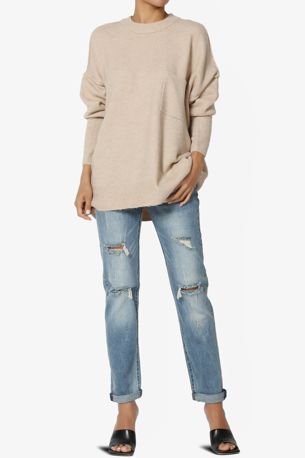 Taryn Oversized Crew Neck Pullover Sweater HEATHER BEIGE_6