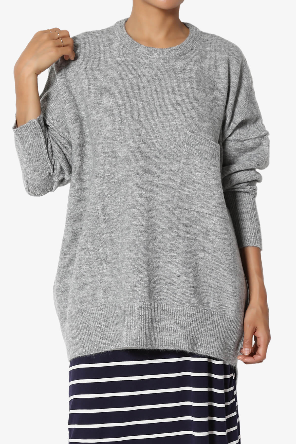 Taryn Oversized Crew Neck Pullover Sweater HEATHER GREY_1