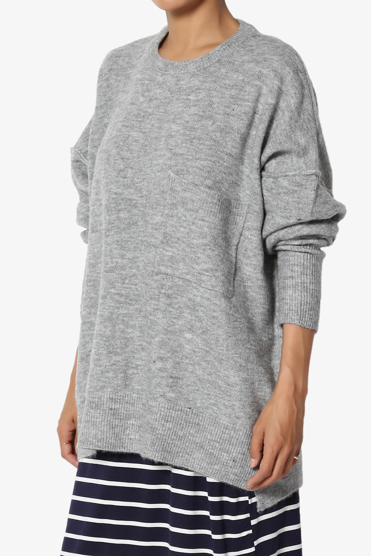 Taryn Oversized Crew Neck Pullover Sweater HEATHER GREY_3