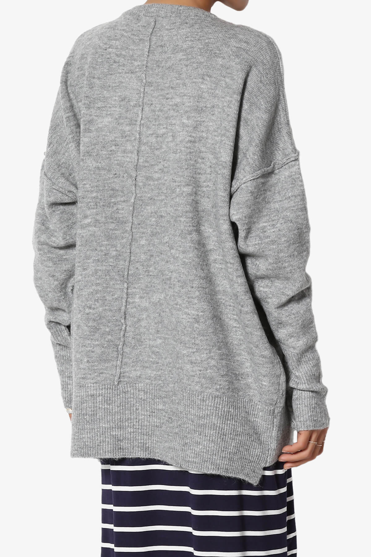 Taryn Oversized Crew Neck Pullover Sweater HEATHER GREY_4