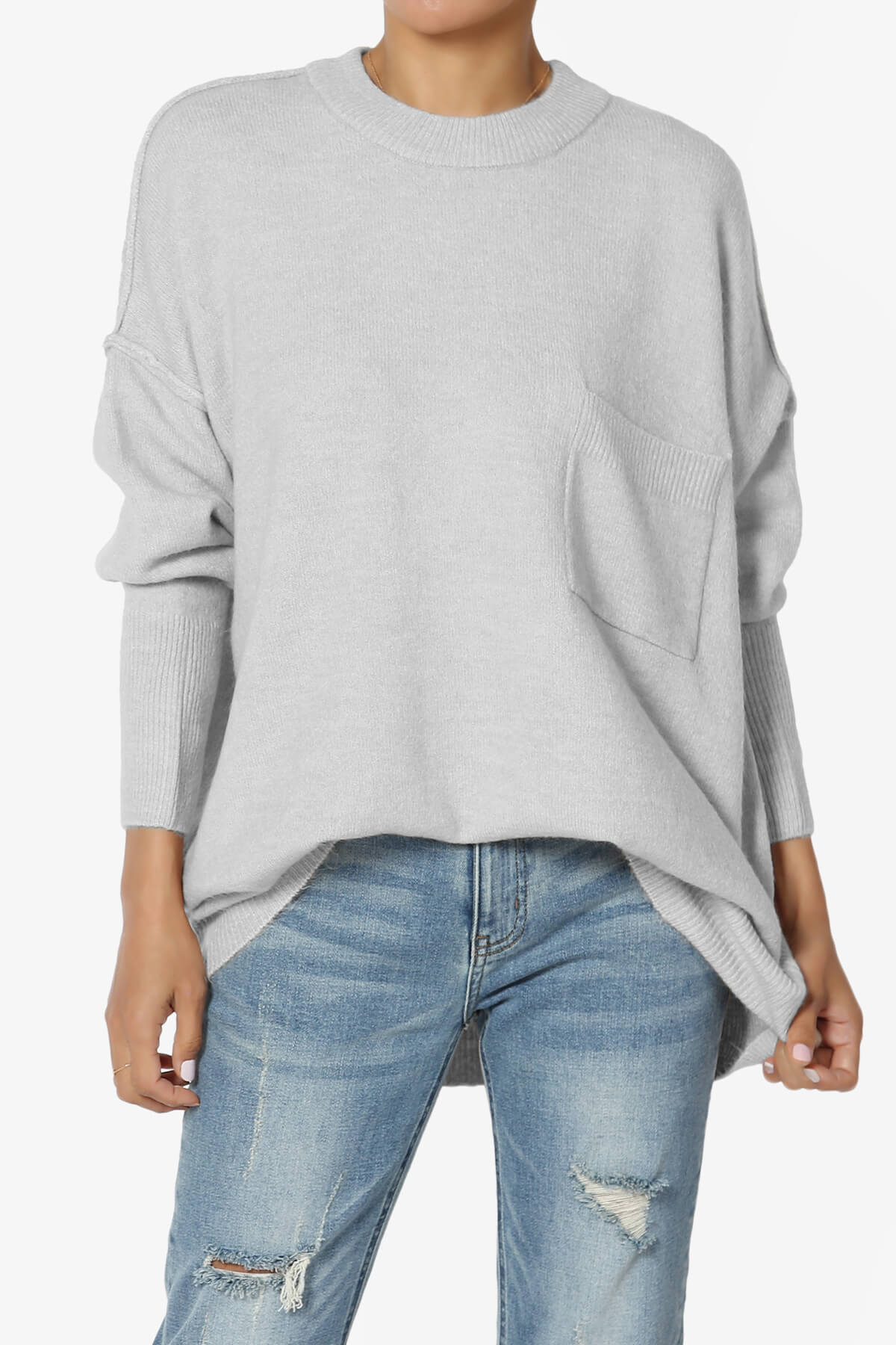 Taryn Oversized Crew Neck Pullover Sweater LT CEMENT_1