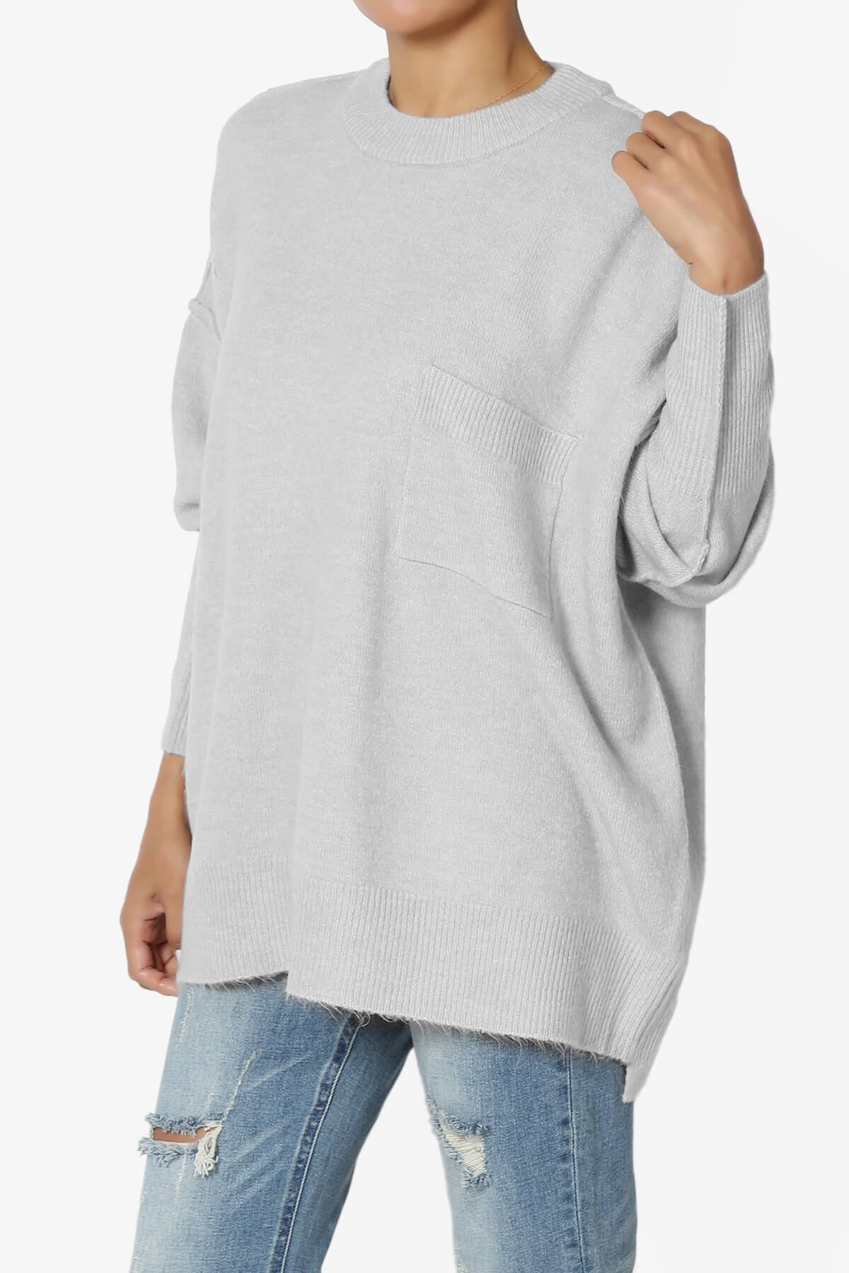 Taryn Oversized Crew Neck Pullover Sweater LT CEMENT_3