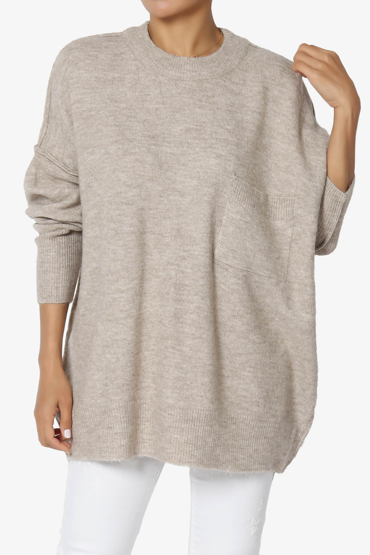 Taryn Oversized Crew Neck Pullover Sweater MOCHA_1