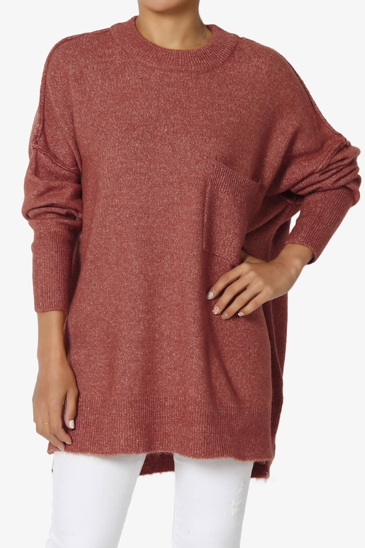 Taryn Oversized Crew Neck Pullover Sweater RUST_1