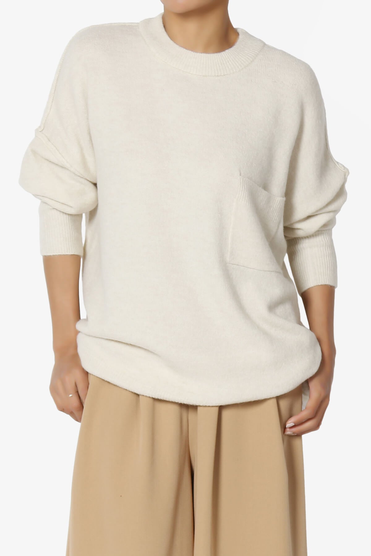 Taryn Oversized Crew Neck Pullover Sweater SAND BEIGE_1