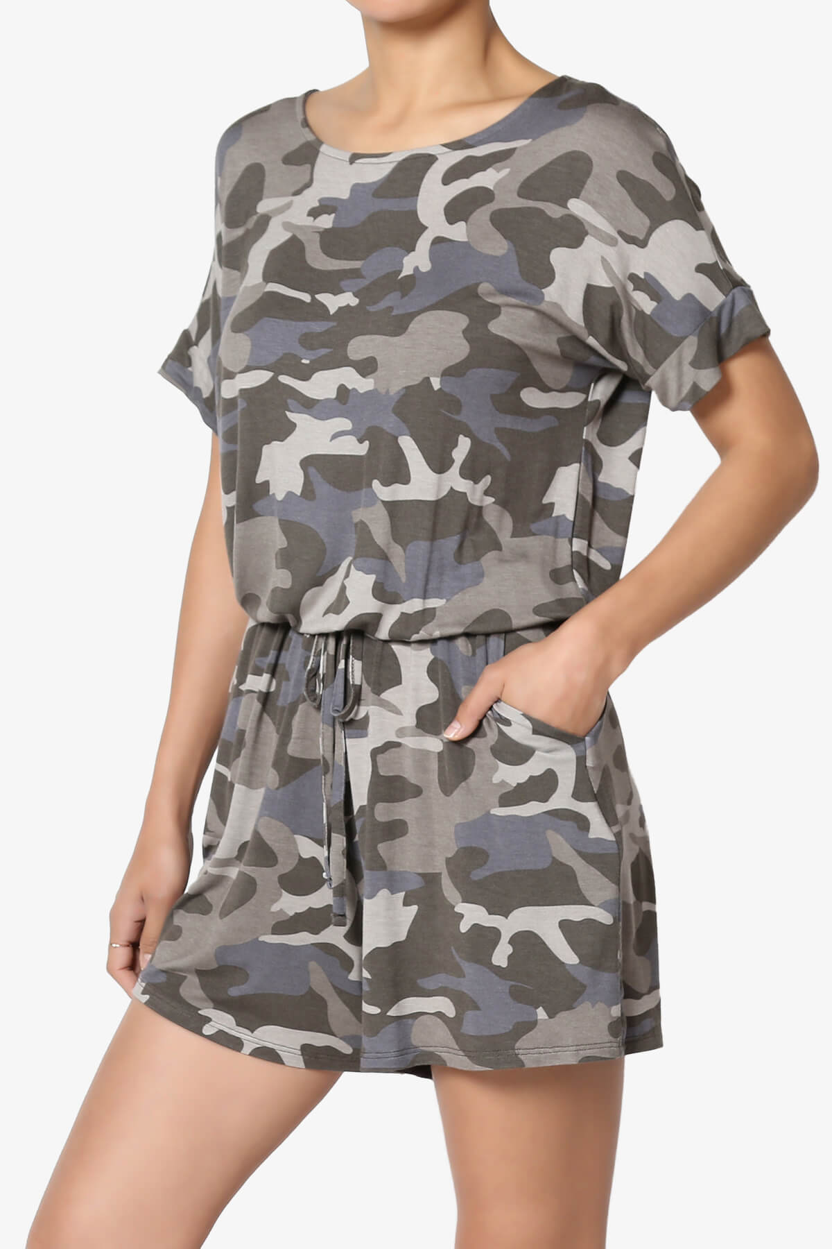 Load image into Gallery viewer, Tina Camouflage Short Sleeve Jersey Romper DUSTY OLIVE_3
