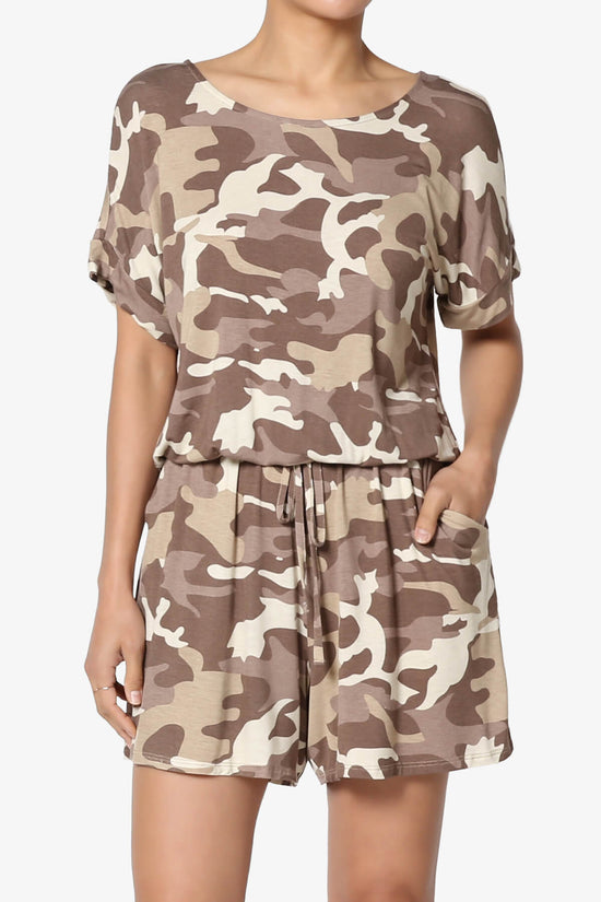 Tina Camouflage Short Sleeve Jersey Romper KHAKI_1
